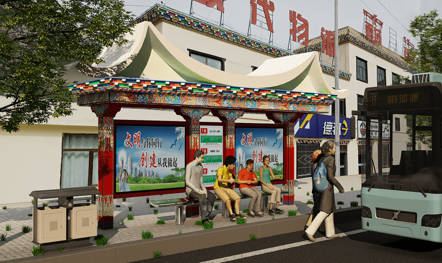 青海省玉樹藏式風(fēng)格公交站臺生產(chǎn)中